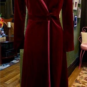 Elegant Red Velvet Long Coat